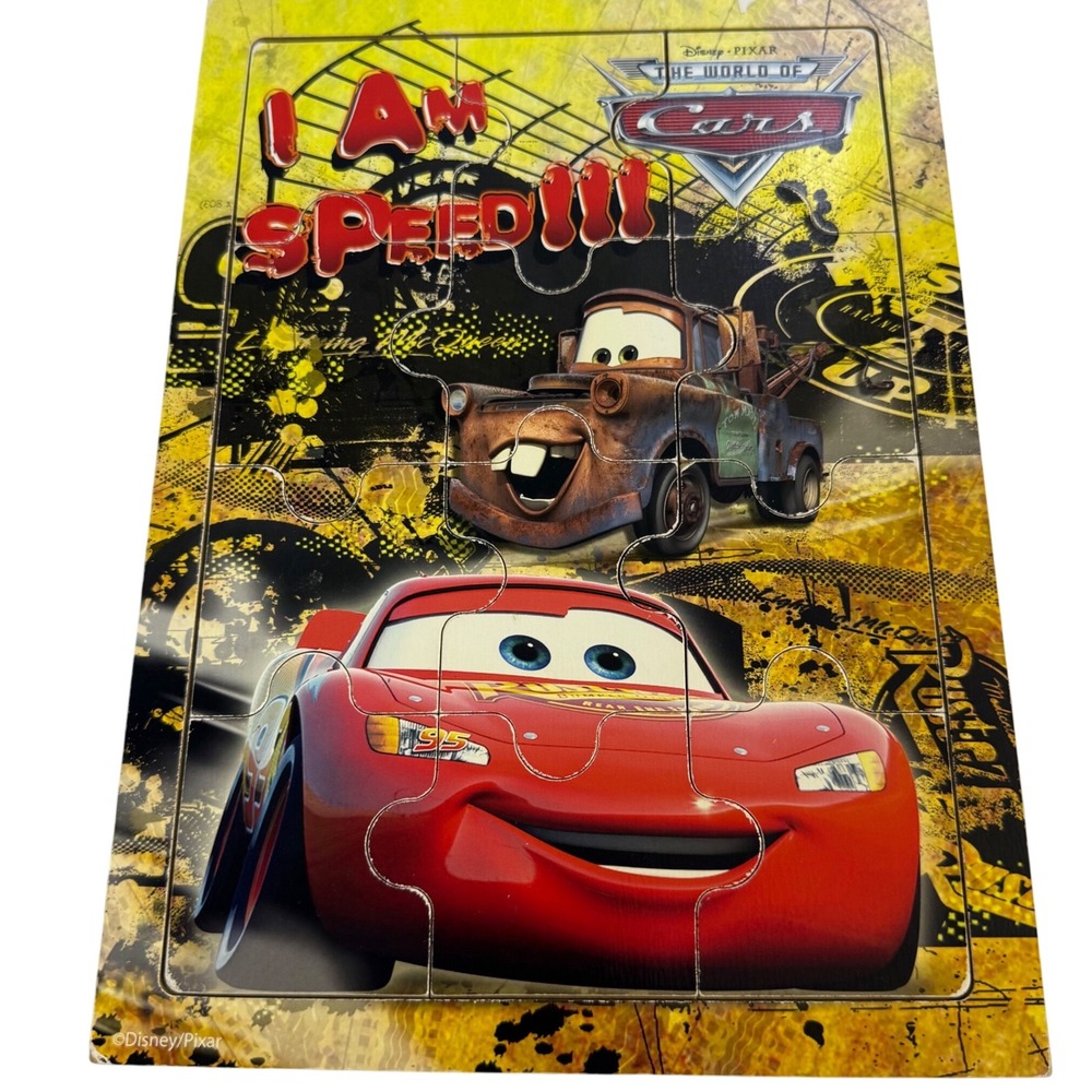 Y2K 2009 Disney Pixar Cars  Mcqueen Mater Wooden 12 piece jigsaw Tray Puzzle